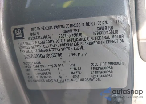 2007 Chevrolet Hhr Lt from USA, damaged, VIN 3GNDA23D97S585700